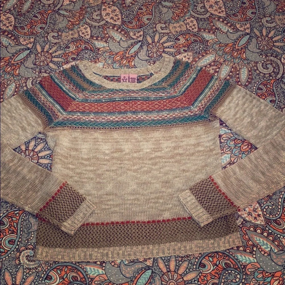 Tan, coral, and teal sweater - Picture 1 of 3